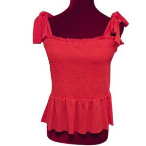 Women's Riviera Pink-Tart Tie Shoulder Straps Smocked Peplum Top SZ Large NWT